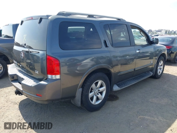 2008 Nissan Armada SE z VIN 5N1AA08D38N626919, wystawiony jako IAAI lot #42404128 z przebiegiem 201 357 mil mil oraz . Historia ofert i sprzedaży dostępna na DreamBid. Obrazek 4.