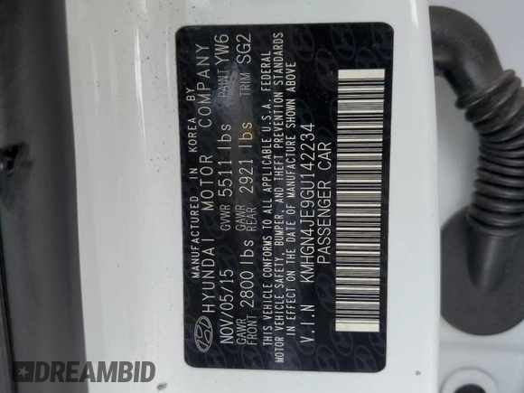 2016 Hyundai Genesis 3.8L z VIN KMHGN4JE9GU142234, wystawiony jako Copart lot #55795145 z przebiegiem 56 791 mil mil oraz Szkoda całkowita • Salvage title. Historia ofert i sprzedaży dostępna na DreamBid. Obrazek 13.