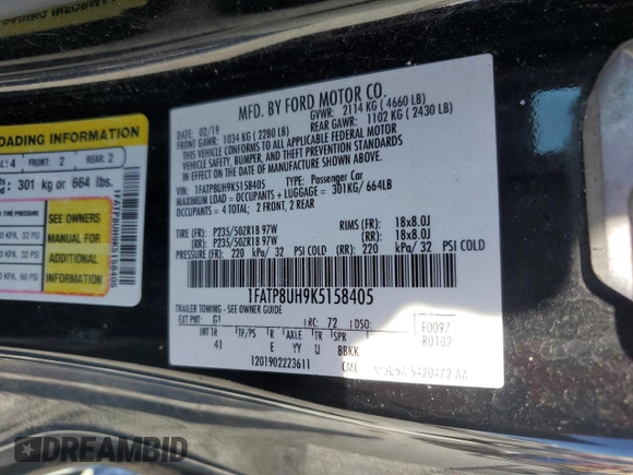 2019 Ford Mustang EcoBoost with VIN 1FATP8UH9K5158405, listed as a Copart auction lot 47624785 with 78,938 mi miles and Salvage Title. Bid and sale history available at carsss.com. Image 13.