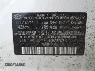 2015 Hyundai Elantra SE with VIN 5NPDH4AE1FH596078, listed as a Copart auction lot 52985755 with 95,758 mi miles and Salvage title. Bid and sale history available at DreamBid. Image 14.