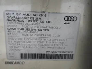 2017 Audi SQ5 Prestige with VIN WA1VCAFP9HA059832, listed as a Copart auction lot 41493775 with 162,554 mi miles and Salvage Title. Bid and sale history available at carsss.com. Image 15.