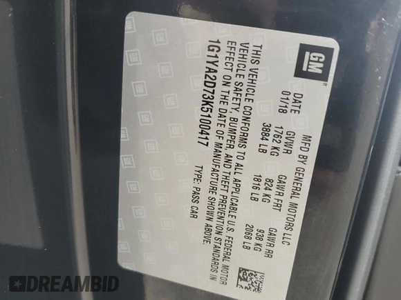 2019 Chevrolet Corvette 1LT z VIN 1G1YA2D73K5100417, wystawiony jako Copart lot #61426275 z przebiegiem 24 665 mil mil oraz Szkoda całkowita • Salvage title. Historia ofert i sprzedaży dostępna na DreamBid. Obrazek 12.