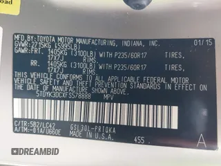 2015 Toyota Sienna XLE with VIN 5TDYK3DCXFS578888, listed as a IAAI auction lot 42187384 with 105,287 mi miles and . Bid and sale history available at DreamBid. Image 9.