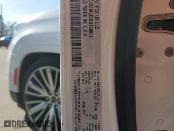 2022 Jeep Grand Wagoneer Series III с VIN 1C4SJVGJ2NS138006, выставлен на аукционе Copart как лот 43815935 с пробегом 29 969 миль миль и Списание • Salvage title. История ставок и продаж доступна на DreamBid. Изображение 13.