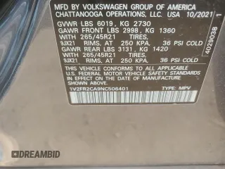 2022 Volkswagen Atlas SEL Premium R-Line with VIN 1V2FR2CA9NC506401, listed as a Copart auction lot 49092305 with 54,571 mi miles and Salvage title. Bid and sale history available at DreamBid. Image 13.