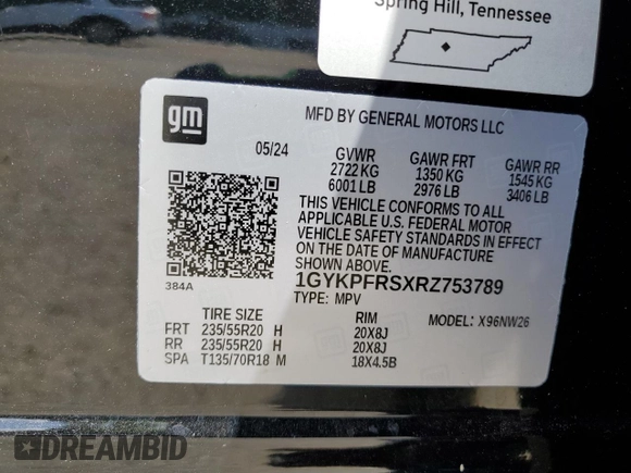 2024 Cadillac XT6 Premium Luxury with VIN 1GYKPFRSXRZ753789, listed as a Copart auction lot 60132945 with Not provided miles and Salvage title. Bid and sale history available at DreamBid. Image 14.