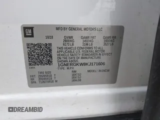2019 Chevrolet Traverse LT Cloth with VIN 1GNERGKW8KJ171606, listed as a IAAI auction lot 41553157 with 95,802 mi miles. Bid and sale history available at carsss.com. Image 9.