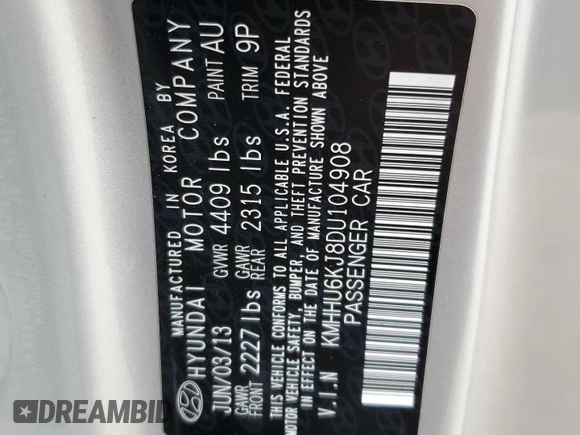 2013 Hyundai Genesis Coupe R-Spec with VIN KMHHU6KJ8DU104908, listed as a Copart auction lot 45586515 with 83,554 mi miles and Salvage title. Bid and sale history available at DreamBid. Image 12.