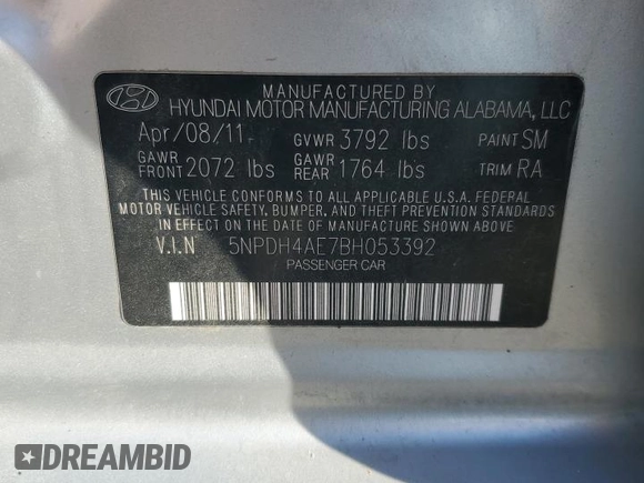 2011 Hyundai Elantra GLS with VIN 5NPDH4AE7BH053392, listed as a Copart auction lot 50444705 with 198,634 mi miles and Salvage Title. Bid and sale history available at carsss.com. Image 15.