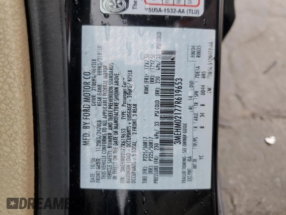 2007 Mercury Milan Premier z VIN 3MEHM02177R619653, wystawiony jako Copart lot #86737834 z przebiegiem 179 169 mil mil oraz Szkoda całkowita • Salvage title. Historia ofert i sprzedaży dostępna na DreamBid. Obrazek 12.