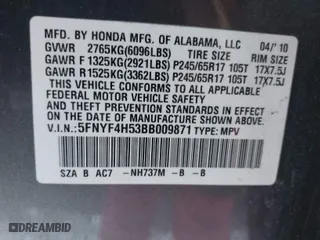 2011 Honda Pilot EX-L with VIN 5FNYF4H53BB009871, listed as a IAAI auction lot 41610433 with 203,671 mi miles. Bid and sale history available at carsss.com. Image 9.