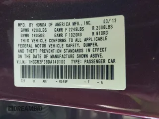2013 Honda Accord LX z VIN 1HGCR2F39DA140100, wystawiony jako IAAI lot #41872846 z przebiegiem 160 088 mil mil oraz . Historia ofert i sprzedaży dostępna na DreamBid. Obrazek 9.