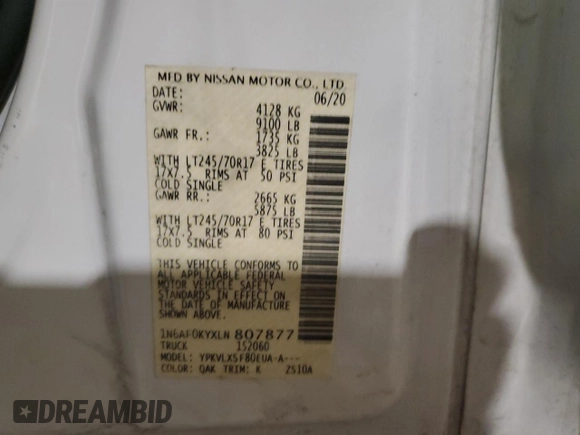 2020 Nissan NV SV z VIN 1N6AF0KYXLN807877, wystawiony jako Copart lot #49361165 z przebiegiem 152 849 mil mil oraz Szkoda całkowita • Salvage title. Historia ofert i sprzedaży dostępna na DreamBid. Obrazek 13.