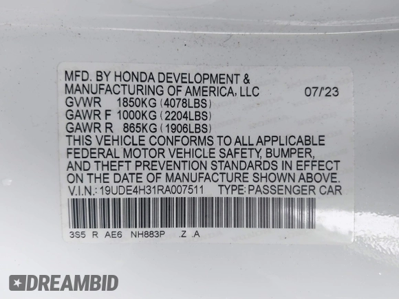 2024 Acura Integra w/A-Spec Package with VIN 19UDE4H31RA007511, listed as a IAAI auction lot 42458536 with 17,972 mi miles and . Bid and sale history available at DreamBid. Image 9.