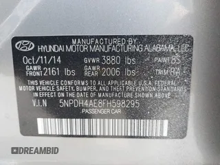 2015 Hyundai Elantra SE z VIN 5NPDH4AE8FH598295, wystawiony jako IAAI lot #42016527 z przebiegiem 119 958 mil mil oraz . Historia ofert i sprzedaży dostępna na DreamBid. Obrazek 9.