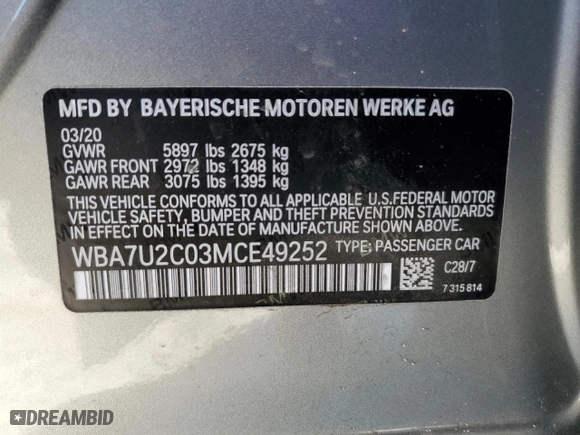 2021 BMW 7 Series 750i xDrive with VIN WBA7U2C03MCE49252, listed as a Copart auction lot 87796975 with 50,508 mi miles and Salvage Title. Bid and sale history available at carsss.com. Image 13.