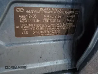2006 Hyundai Sonata GLS with VIN 5NPEU46F66H022786, listed as a Copart auction lot 51565365 with 180,104 mi miles and Salvage Title. Bid and sale history available at DreamBid. Image 12.