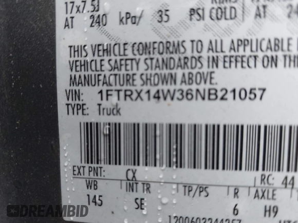 2006 Ford F-150 STX with VIN 1FTRX14W36NB21057, listed as a IAAI auction lot 41664686 with 217,363 mi miles. Bid and sale history available at carsss.com. Image 9.