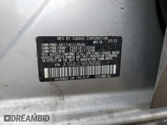 2024 Subaru Impreza RS with VIN JF1GUHJC9R8264560, listed as a Copart auction lot 51578975 with 17,904 mi miles and Salvage Title. Bid and sale history available at carsss.com. Image 12.