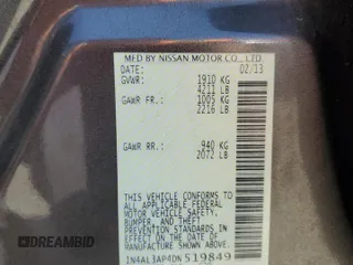 2013 Nissan Altima S with VIN 1N4AL3AP4DN519849, listed as a Copart auction lot 53166715 with 210,407 mi miles and Salvage Title. Bid and sale history available at DreamBid. Image 12.
