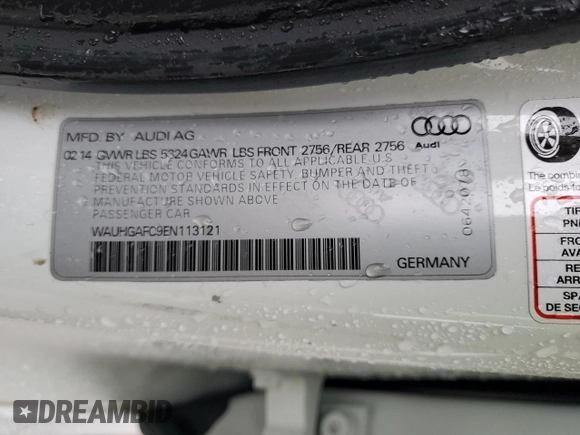 2014 Audi A6 3.0T Prestige with VIN WAUHGAFC9EN113121, listed as a Copart auction lot 80031824 with 106,026 mi miles and Salvage Title. Bid and sale history available at carsss.com. Image 12.