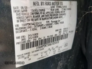 2010 Ford Taurus SHO with VIN 1FAHP2KT5AG105410, listed as a Copart auction lot 55343835 with Not provided miles and Salvage title. Bid and sale history available at DreamBid. Image 12.