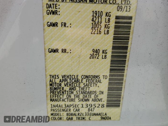 2014 Nissan Altima 2.5 with VIN 1N4AL3AP5EC139528, listed as a Copart auction lot 49589055 with 111,761 mi miles and Salvage Title. Bid and sale history available at carsss.com. Image 12.
