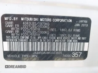 2019 Mitsubishi Outlander ES z VIN JA4AR3AU4KU023820, wystawiony jako IAAI lot #41771486 z przebiegiem 83 959 mil mil oraz . Historia ofert i sprzedaży dostępna na DreamBid. Obrazek 9.