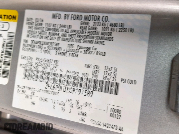 2016 Ford Fusion SE Hybrid with VIN 3FA6P0LUXGR397589, listed as a Copart auction lot 58180612 with 72,400 mi miles and Salvage Title. Bid and sale history available at carsss.com. Image 10.
