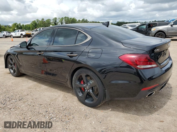 2021 Genesis G70 3.3T with VIN KMTG34LE4MU074106, listed as a Copart auction lot 69973094 with 45,812 mi miles and Salvage Title. Bid and sale history available at carsss.com. Image 2.