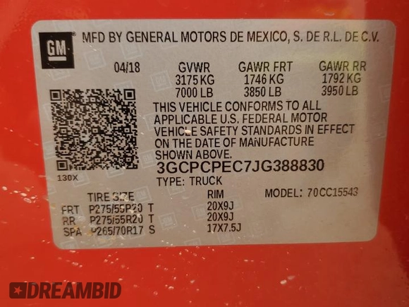 2018 Chevrolet Silverado 1500 Custom with VIN 3GCPCPEC7JG388830, listed as a Copart auction lot 78947194 with 81,508 mi miles and Salvage Title. Bid and sale history available at DreamBid. Image 12.