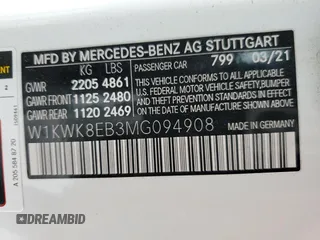 2021 Mercedes-Benz C 300 with VIN W1KWK8EB3MG094908, listed as a Copart auction lot 77884013 with Not Provided miles and . Bid and sale history available at DreamBid. Image 13.
