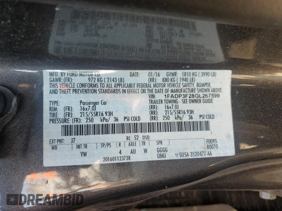 2016 Ford Focus SE with VIN 1FADP3F28GL267599, listed as a Copart auction lot 50965695 with 140,950 mi miles and Clean Title. Bid and sale history available at carsss.com. Image 12.