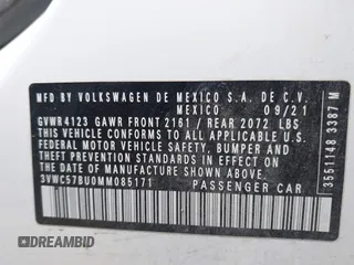 2021 Volkswagen Jetta S z VIN 3VWC57BU0MM085171, wystawiony jako IAAI lot #41688704 z przebiegiem 38 856 mil mil oraz . Historia ofert i sprzedaży dostępna na DreamBid. Obrazek 9.