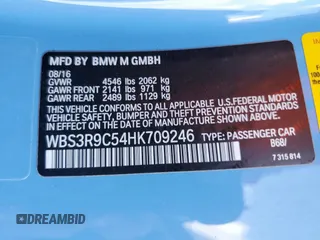 2017 BMW M4 with VIN WBS3R9C54HK709246, listed as a Copart auction lot 60701345 with 77,729 mi miles and Salvage title. Bid and sale history available at DreamBid. Image 13.
