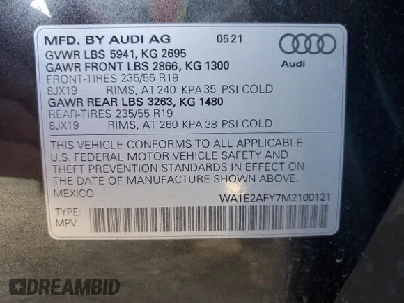 2021 Audi Q5 Premium Plus with VIN WA1E2AFY7M2100121, listed as a Copart auction lot 42444255 with 24,855 mi miles and Salvage Title. Bid and sale history available at carsss.com. Image 13.