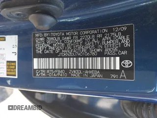 2010 Toyota Prius II with VIN JTDKN3DU7A0106780, listed as a IAAI auction lot 42049536 with 285,173 mi miles. Bid and sale history available at carsss.com. Image 9.