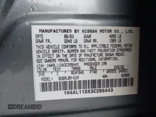 2003 Nissan Altima S z VIN 1N4AL11DX3C295443, wystawiony jako IAAI lot #42278216 z przebiegiem 145 415 mil mil oraz . Historia ofert i sprzedaży dostępna na DreamBid. Obrazek 9.