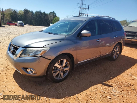 2016 Nissan Pathfinder Platinum with VIN 5N1AR2MN5GC608886, listed as a Copart auction lot 50582035 with 127,089 mi miles and Salvage Title. Bid and sale history available at carsss.com. Image 1.