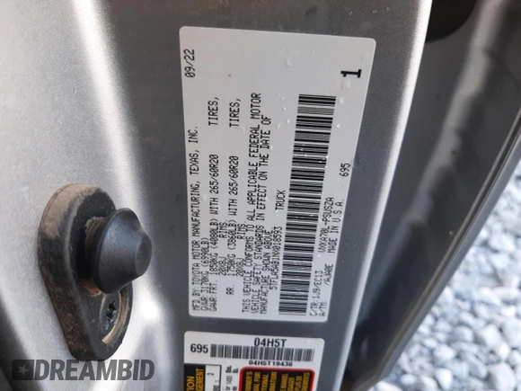 2022 Toyota Tundra 2WD SR5 with VIN 5TFLA5AB1NX018593, listed as a Copart auction lot 82970134 with 0 mi miles and Non Repairable. Bid and sale history available at carsss.com. Image 12.