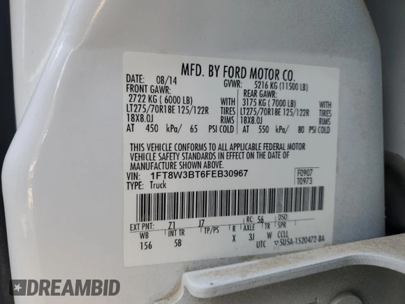 2015 Ford F-350 Platinum with VIN 1FT8W3BT6FEB30967, listed as a Copart auction lot 52880425 with 137,026 mi miles and Salvage Title. Bid and sale history available at DreamBid. Image 12.