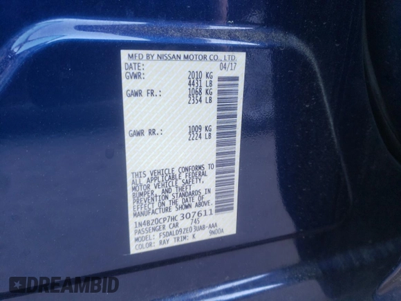 2017 Nissan LEAF SL with VIN 1N4BZ0CP7HC307611, listed as a Copart auction lot 47071833 with 60,553 mi miles. Bid and sale history available at carsss.com. Image 12.