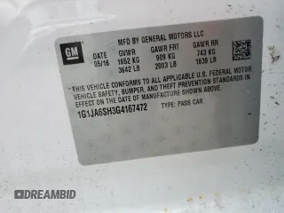 2016 Chevrolet Sonic LS with VIN 1G1JA6SH3G4167472, listed as a Copart auction lot 53457405 with 45,221 mi miles and Salvage title. Bid and sale history available at DreamBid. Image 12.