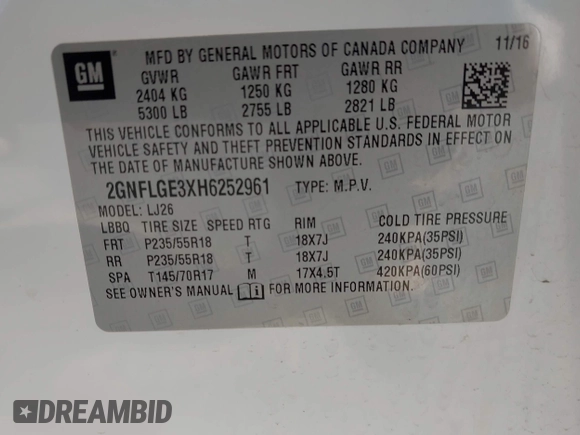 2017 Chevrolet Equinox Premier with VIN 2GNFLGE3XH6252961, listed as a IAAI auction lot 41923489 with 95,873 mi miles. Bid and sale history available at carsss.com. Image 9.