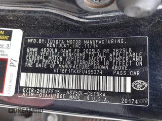 2015 Toyota Camry XLE with VIN 4T1BF1FKXFU495374, listed as a IAAI auction lot 41860680 with 181,507 mi miles. Bid and sale history available at carsss.com. Image 9.