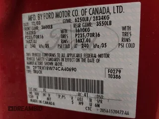 2004 Ford F-150 XL with VIN 2FTRX18W74CA40690, listed as a IAAI auction lot 41507958 with 182,136 mi miles and . Bid and sale history available at DreamBid. Image 9.
