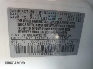 2019 Nissan Sentra S with VIN 3N1AB7AP6KY367144, listed as a Copart auction lot 62607415 with 115,239 mi miles and Salvage title. Bid and sale history available at DreamBid. Image 12.