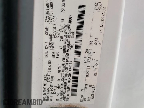 2016 Ford F-150 XL with VIN 1FTMF1CPXGKD34131, listed as a Copart auction lot 50490935 with 117,421 mi miles and Salvage Title. Bid and sale history available at carsss.com. Image 13.
