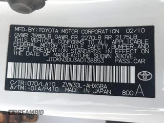 2010 Toyota Prius II with VIN JTDKN3DU3A0138853, listed as a IAAI auction lot 41847622 with 171,773 mi miles. Bid and sale history available at carsss.com. Image 9.