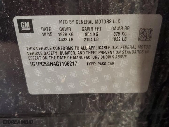2016 Chevrolet Cruze Limited LS with VIN 1G1PC5SH4G7196217, listed as a Copart auction lot 48766085 with 104,826 mi miles and Salvage Title. Bid and sale history available at carsss.com. Image 12.